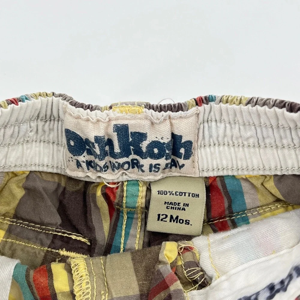OshKosh Bgosh Baby Boys Plaid Cargo Shorts‎ Multi Color Cotton 12 Months Y2K